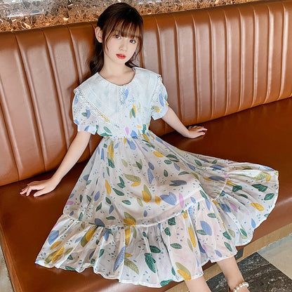 Children's summer dress new chiffon floral long skirt net celebrity beach skirt seaside holiday style Thailand lazy style