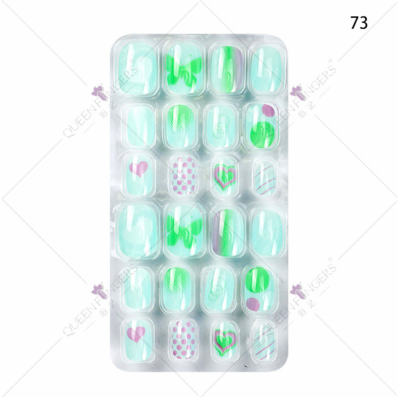 Manicure children's finished nail pieces 24 pieces of adhesive Christmas cartoon bagged wearable color nail pieces nail stickers