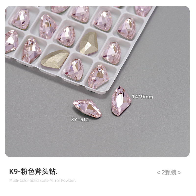 Nail art diamond jewelry wholesale K9 white moonlight blue high quality shiny multi-faceted pointed bottom love fat square axe diamond