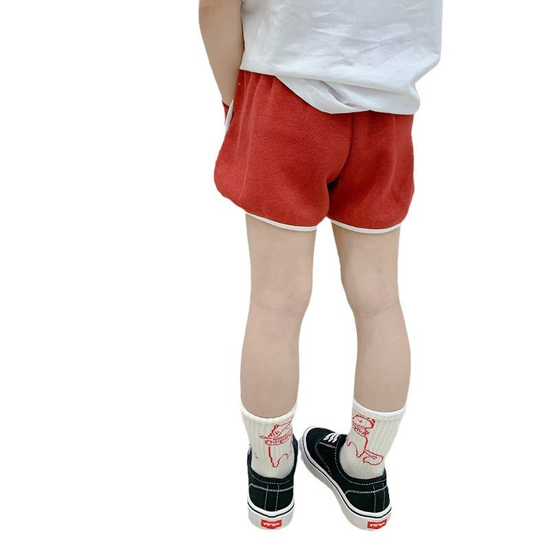 2024 Summer New Korean Version Children's Sports Hemming Shorts Boys and Girls Contrast Color Casual Yoga Pants Beach Hot Pants