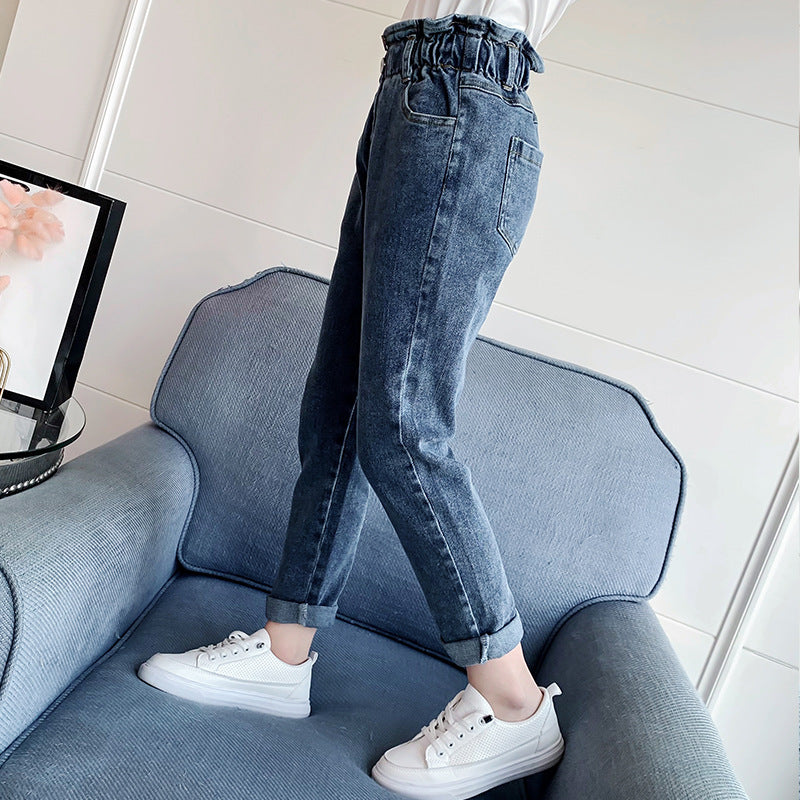 Girls jeans spring 2024 new Korean style flower bud pants slim fit medium and large children's pants trousers