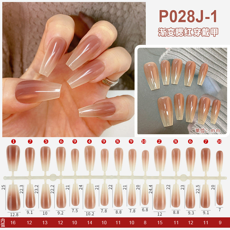 Nail polish spray semi-finished nail piece blush gradient nail polish spray painting hand-wearing long T-shirt fake nail piece