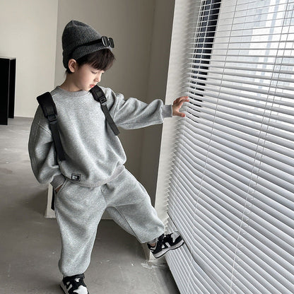 Amo Baby Children's 2024 Spring Handsome Sports Suit Boys and Girls Baby Composite Cotton Label Pocket Two-piece Set