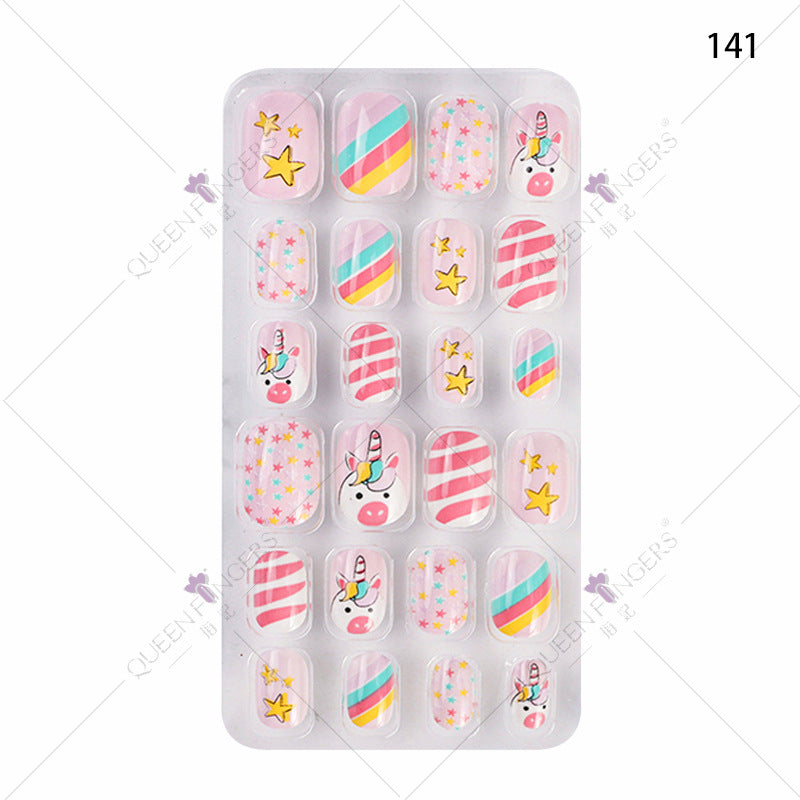 Zhifei's new finished nail pieces 24 pieces in a bag cartoon unicorn snowflake adhesive children's wear nail piece patches