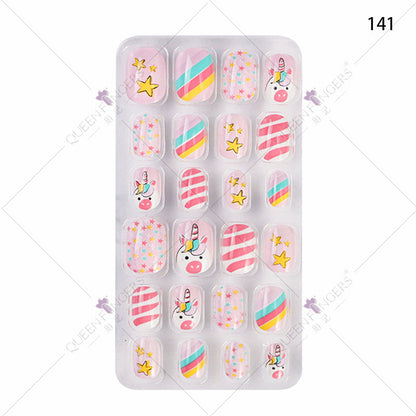 Zhifei's new finished nail pieces 24 pieces in a bag cartoon unicorn snowflake adhesive children's wear nail piece patches