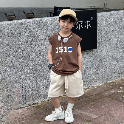 Amo Beibei children's clothing children's cotton comfortable vest 2024 summer boys handsome digital planet loose top