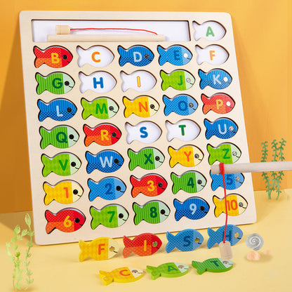 Children's wooden early education color classification enlightenment number letter recognition matching magnetic fishing game educational toy