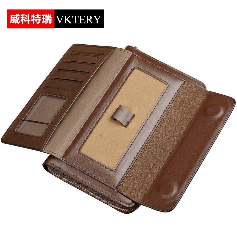 VKTERY business bag men's mobile phone PU leather handbag men's bag zipper clutch wallet 