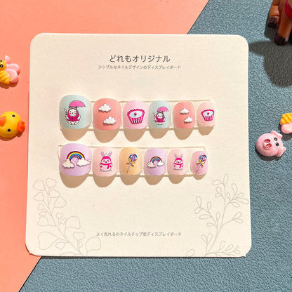 Children's nail stickers girls wear nails self-adhesive nail stickers cartoon cute princess false nail pieces embossed nail pieces