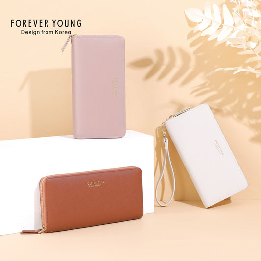 forever young wallet women's temperament handbag versatile fashion long mobile phone wallet anti-scratch leather wallet 