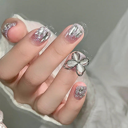 Hand-made wearable nail pieces wholesale broken diamond glitter bow nail stickers removable nail art finished jelly glue