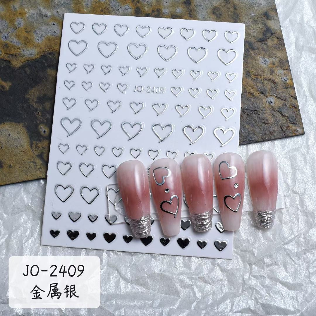 液态银美甲贴纸五角星爱心小号星芒闪烁金属镜面银薄款带胶指甲贴