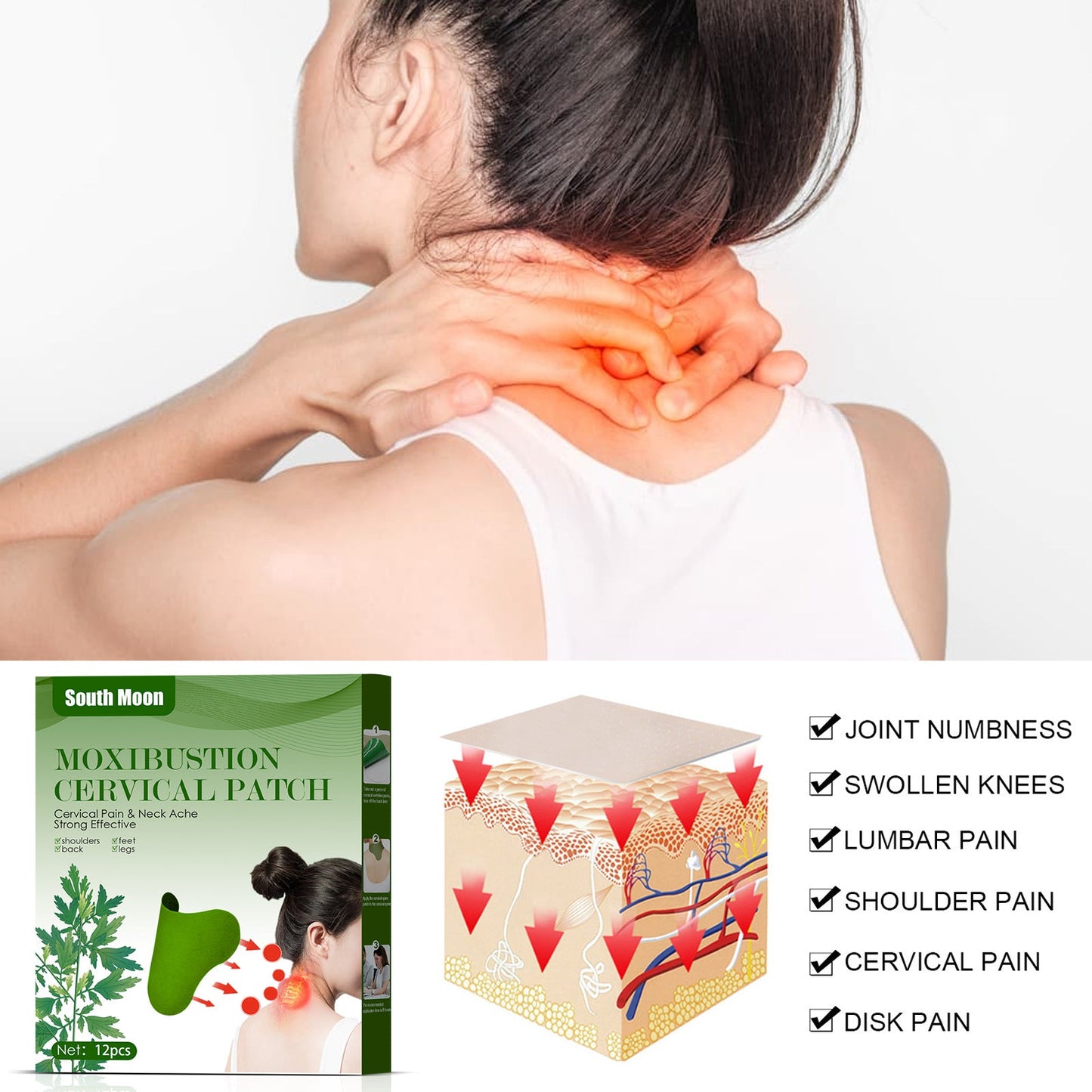 Wormwood cervical patch relieves back and neck joint pain fever warm moxibustion plaster body health care patch 