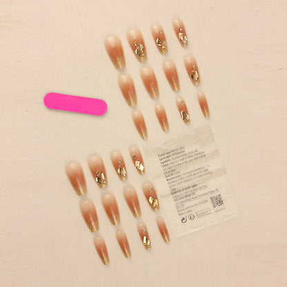 Wearable nail wholesale rabbit brother same style nail finished product champagne aurora warm elf nail patch removable false nails