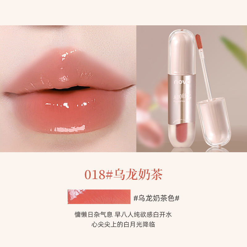 NOVO ក្រែមលាបមាត់បែប Water-glossy Mirror Glossy Lip Glossy, Water and Clear មិនងាយរលប់ ជាប់ពណ៌បានយូរ, Non-stick Cup Student Party