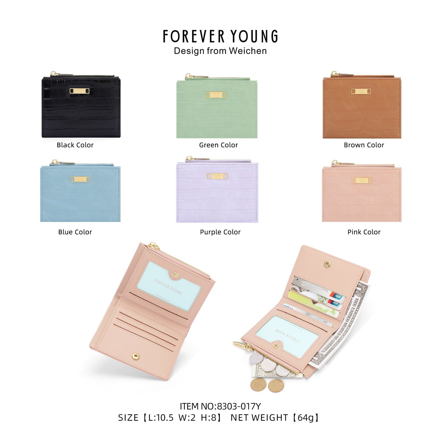 forever young women's wallet short zipper fashion stone pattern multi-card slot pu simple coin purse 