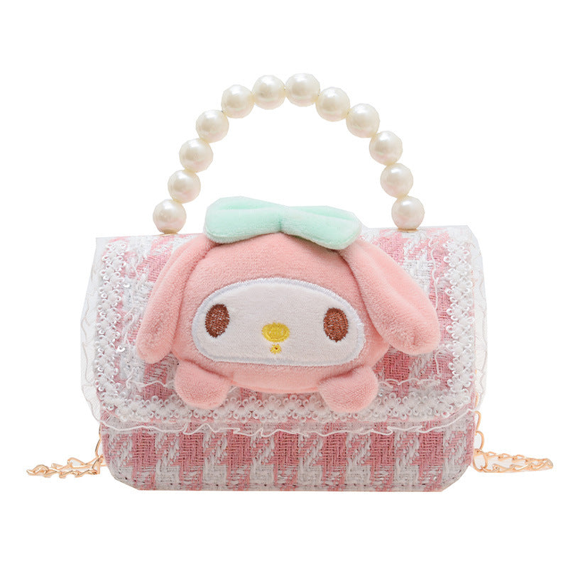 Cute children's small square bag fashionable pearl handbag trendy versatile chain crossbody bag girl's coin shoulder bag