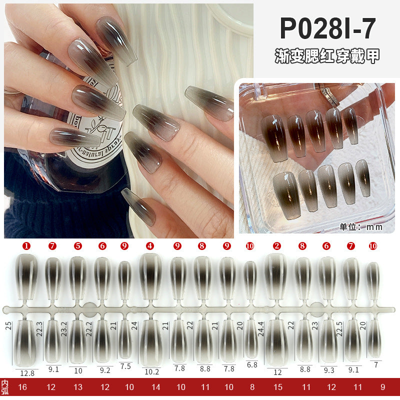 Nail polish spray semi-finished nail piece blush gradient nail polish spray painting hand-wearing long T-shirt fake nail piece