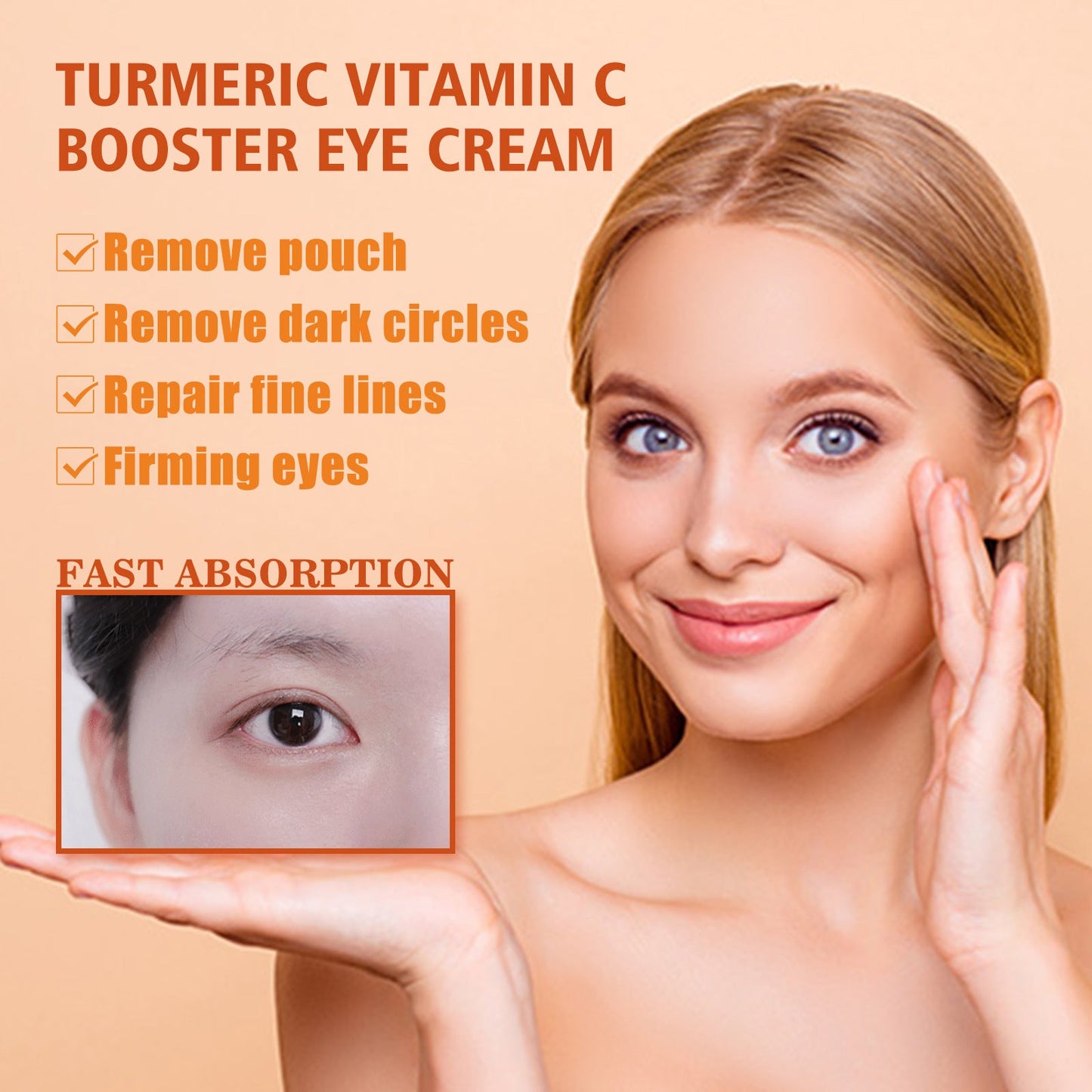 OUHOE Turmeric Vitamin C Repair Eye Cream Lightens Eye Bags and Dark Circles Improves Eye Fine Lines Moisturizing Eye Cream 