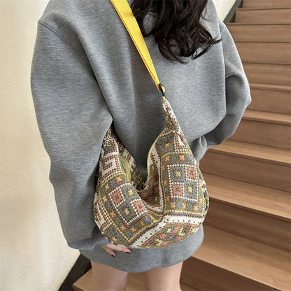 New ethnic style retro fashion design large capacity leisure texture lazy wide band shoulder crossbody dumpling bag 