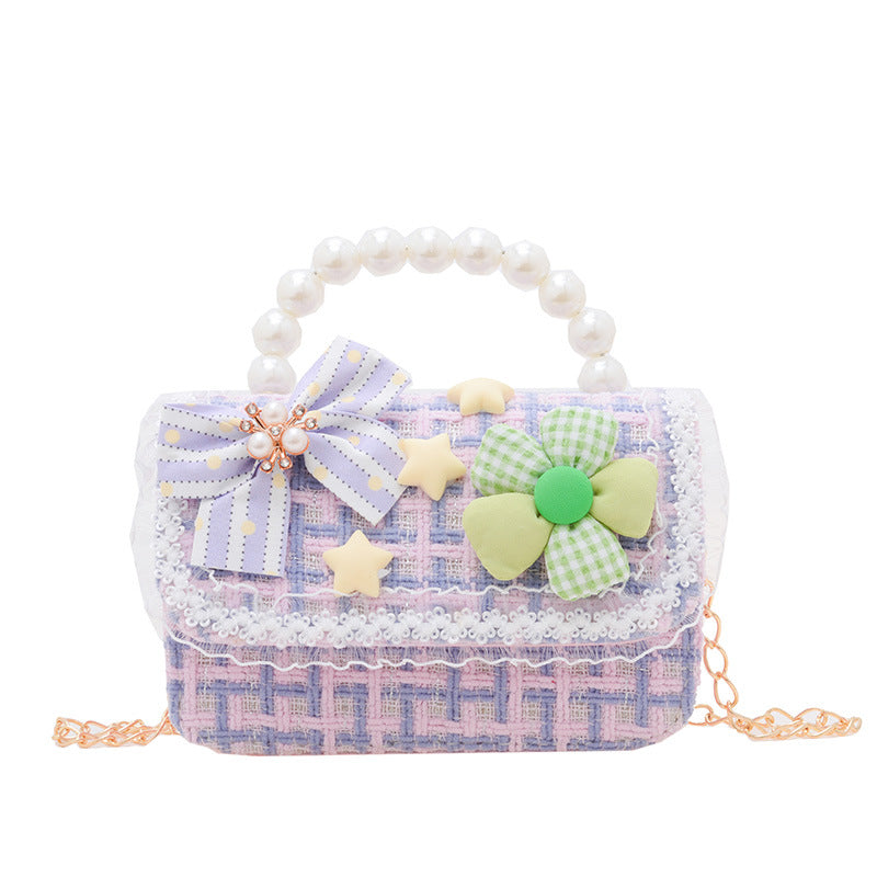 New style children's shoulder bag fashion pearl handbag cartoon cute girl coin crossbody bag wholesale