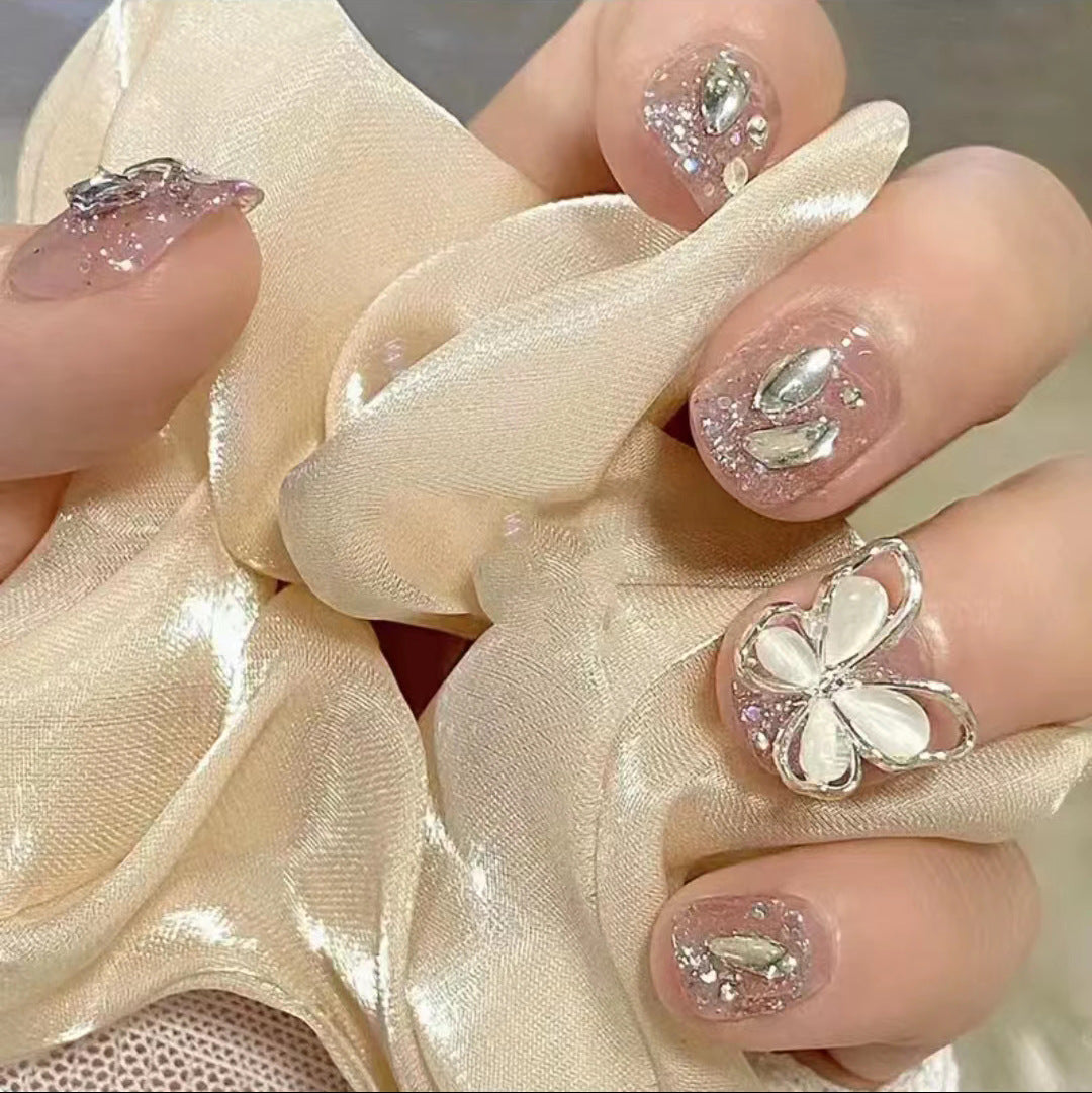 Handmade wearable nails wholesale short ballet nails pure desire ice transparent nude nail art finished nail stickers fake nails