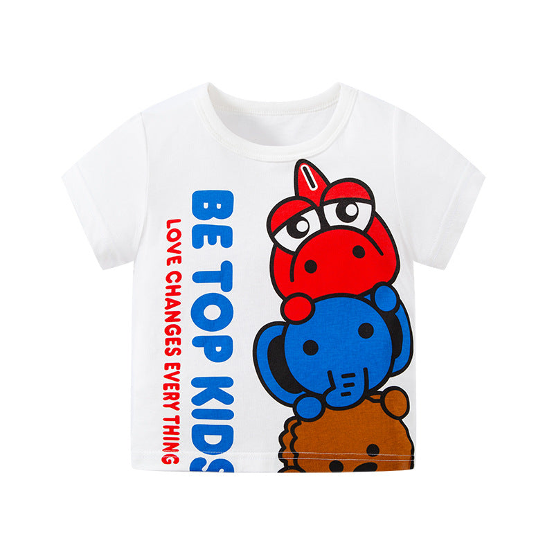 2024 new cross-border Korean summer children's cartoon T-shirt dinosaur pure cotton baby top boy's fashionable T-shirt trend