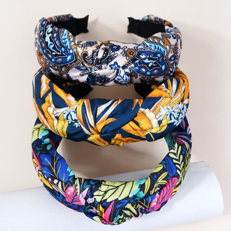 2021 new cross-border French headband for women European and American ethnic style knotted head buckle tree leaf wide-brimmed headband hair cave for women