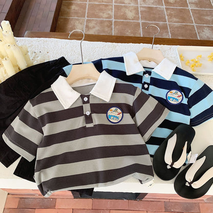 Children's POLO shirt Bangcheng 2024 summer boys striped short-sleeved new children's clothing girls T-shirt tops trendy G0209