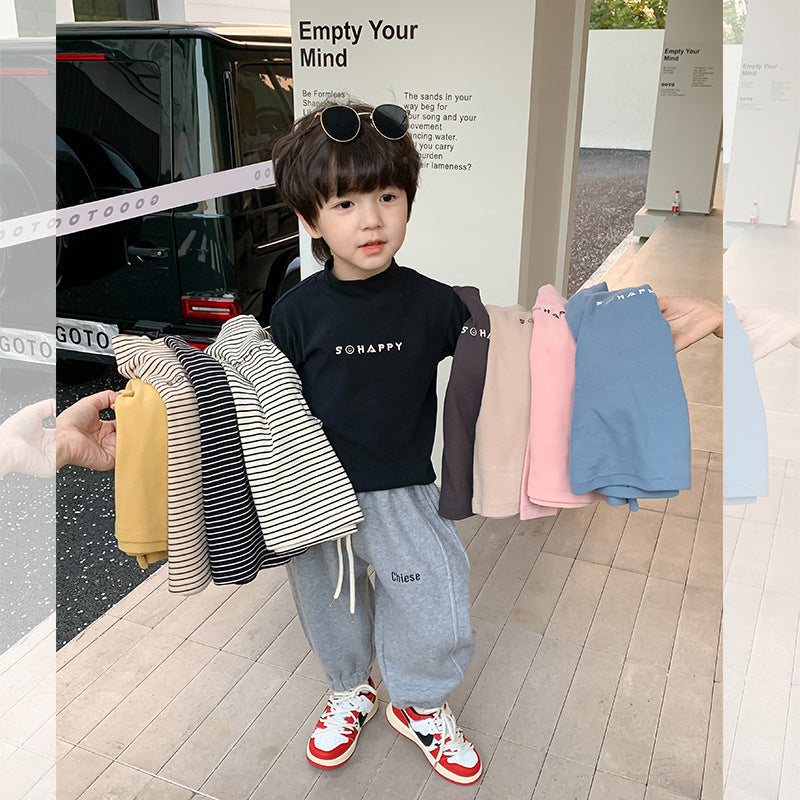 [Clearance Sale] Children's Winter All-match Wool Lace-up Warm T-shirt Baby Mid-collar German Fleece Bottoming Shirt Trendy