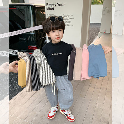 [Clearance Sale] Children's Winter All-match Wool Lace-up Warm T-shirt Baby Mid-collar German Fleece Bottoming Shirt Trendy