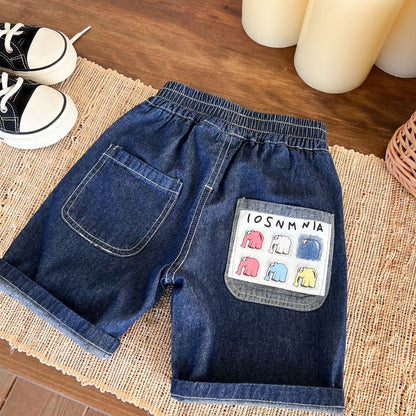 Children's clothing children's pants 2024 summer new casual boys denim shorts elephant children's shorts mid-length pants Korean version