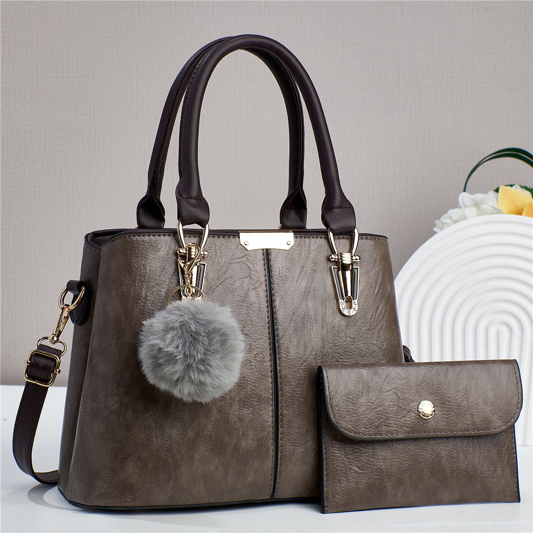 2024 autumn and winter new retro pattern splicing mother-and-child bag simple solid color large capacity single shoulder handbag textured women's bag 