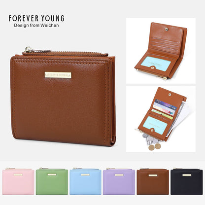 forever young short two-fold side-pull wallet women's simple multi-card slot multi-function ultra-thin coin purse 