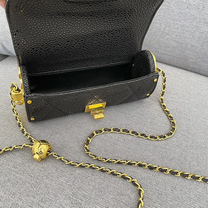 Small fragrant caviar cylindrical bag female 2024 new trendy small golden ball shoulder bag high-quality diamond crossbody pen holder bag 