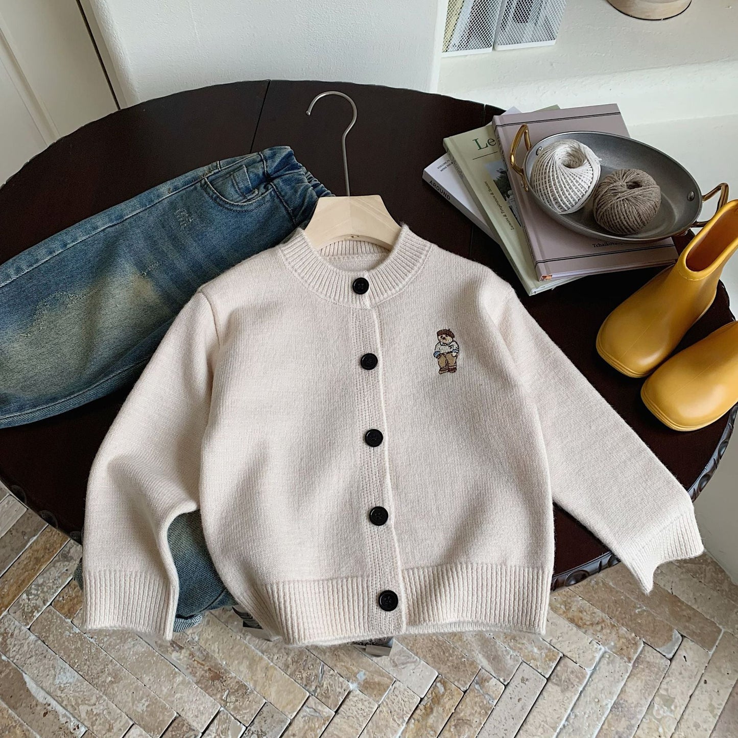 Children's sweater Bangcheng 2024 spring new children's clothing striped wool cardigan boys and girls bear coat MY0022