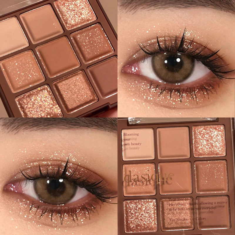 DIKALU milk tea nine-grid eyeshadow low-saturation almond knitted nine-color eyeshadow palette pearlescent matte fine flash cross-border