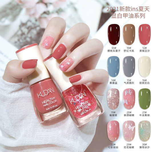 New nail polish for summer, whitening, fine glitter, no baking, non-peelable, transparent nail polish, bright oil, base oil, nude nail polish