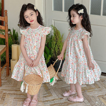 Children's girls summer cotton skirt floral cotton skirt vest skirt beach skirt holiday forest summer vacation seaside long skirt