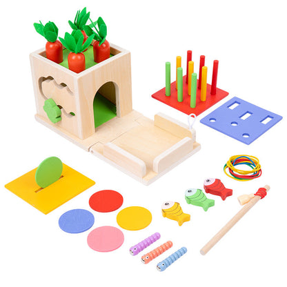 Montessori multifunctional eight-in-one coin box plug stick pull carrot kindergarten color matching intelligence box educational toys 