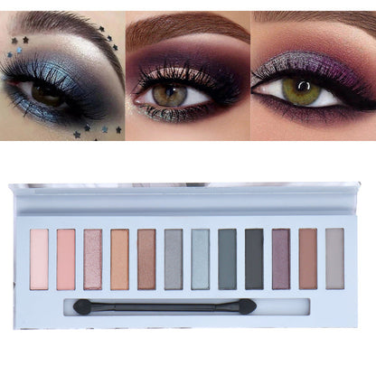 Cross-border foreign trade 12-color cold gray smoky makeup eyeshadow pearlescent matte earth color eyeshadow palette European and American makeup wholesale