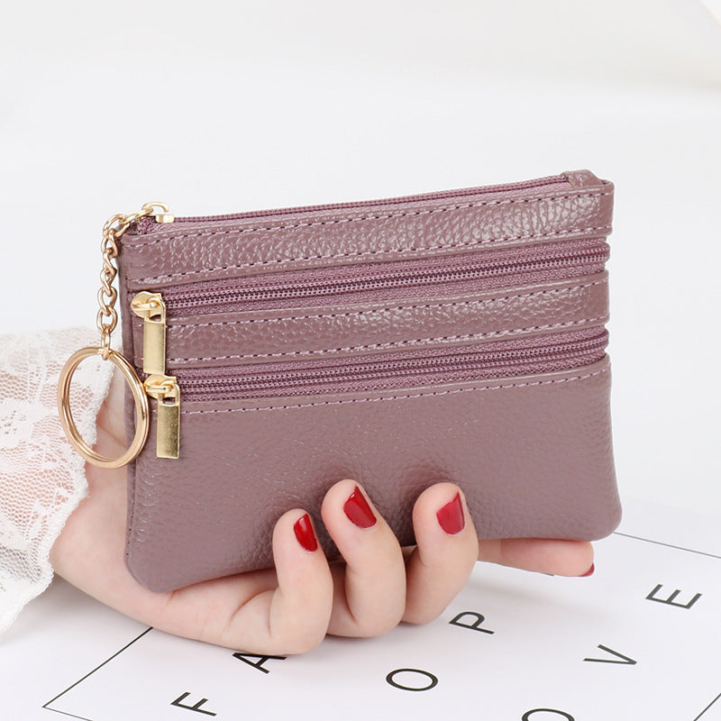 Wholesale coin purse women's short genuine leather texture small wallet multifunctional driver's license card holder soft leather key bag zipper bag 