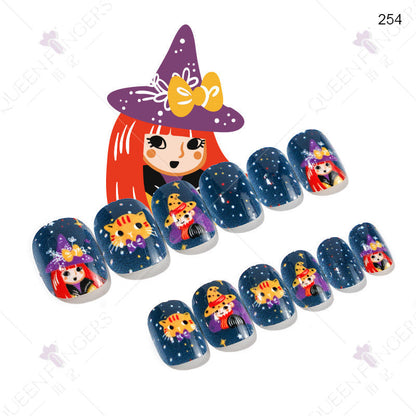 Children's wearable nail tips Halloween 24 pieces of wearable nail tips children's false nail patches manicure finished nail tips