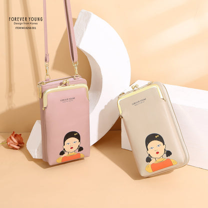 forever young cross-border fashion women's mobile phone bag printed crossbody bag large capacity medium and long shoulder bag 