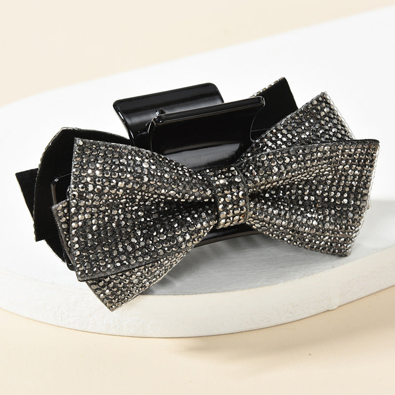 2021 Korean black double-layer full diamond bow hairpin female Korean version of simple temperament diamond-studded head clip