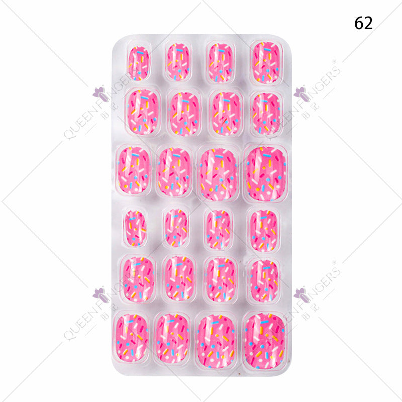 Manicure children's finished nail pieces 24 pieces of adhesive Christmas cartoon bagged wearable color nail pieces nail stickers