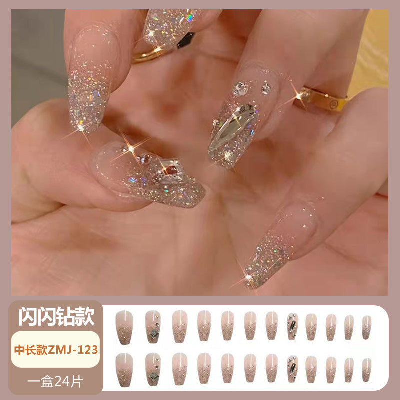 Wearable nail tips wholesale medium and long ice transparent oolong gradient peach nail art finished nail stickers false nails