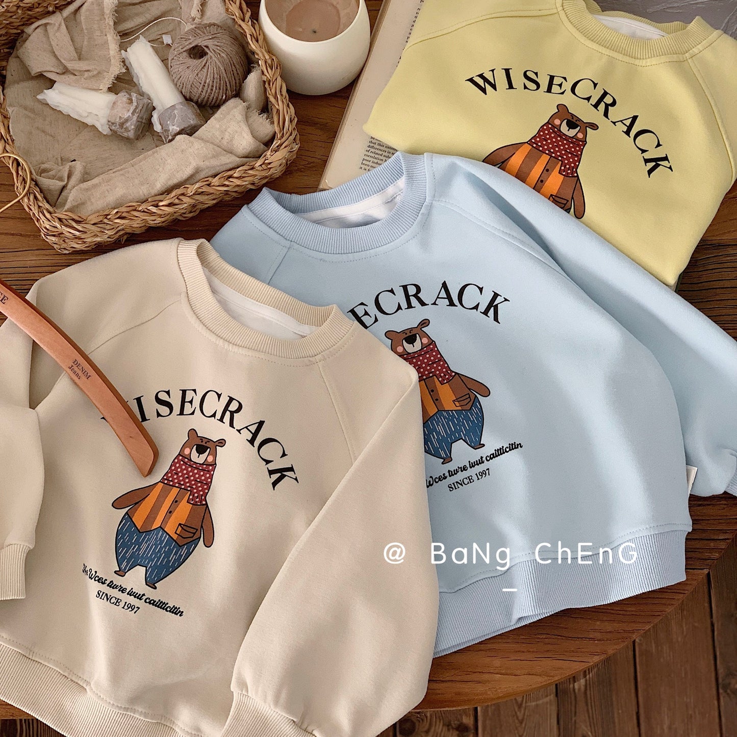 Children's sweatshirt Bangcheng 2024 spring bear pullover new arrival boys and girls round neck raglan sleeve top G0036