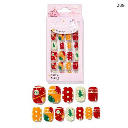 Christmas children's nail tips short wearable nail tips finished cute nail art children's nail art fake nail tips