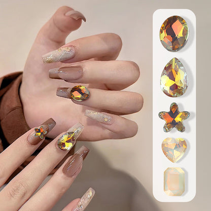 Internet celebrity hot-selling Maillard color nail art crystal pointed bottom diamond jewelry autumn and winter coffee color butterfly nail stack diamond accessories